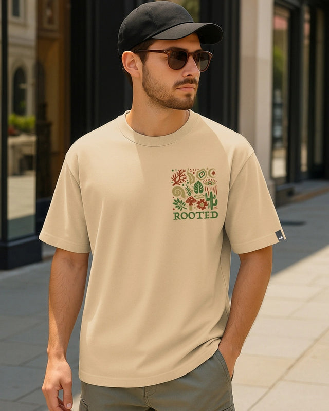Clottie Men's Ginger Root Brown Rooted Graphic Printed Oversized T-Shirt